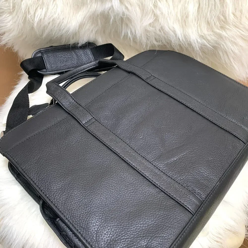 MAPLE LEAF ACCESSORIES Black Pebbled Leather Briefbag Business Laptop School Bag